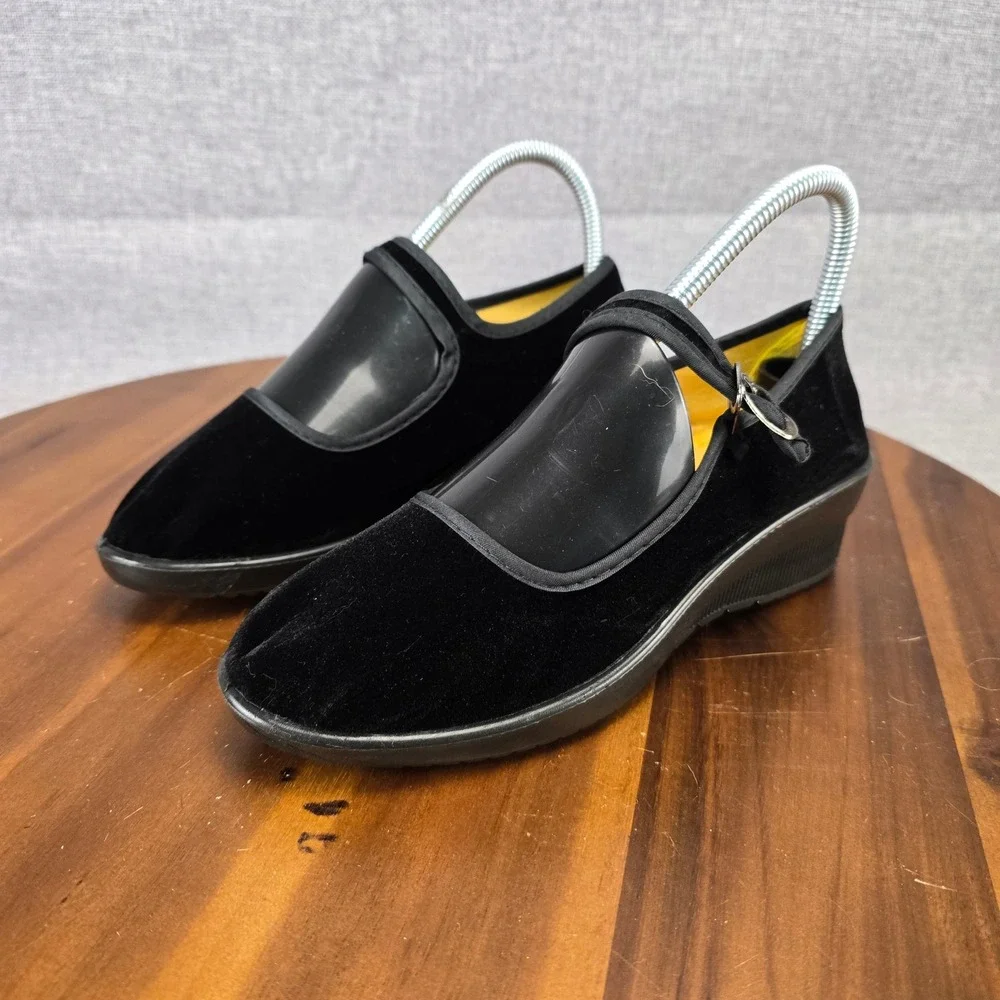 Black Velvet Mary Jane Wedge Martial Arts Tai Chi Shoes Womens Size 6 230